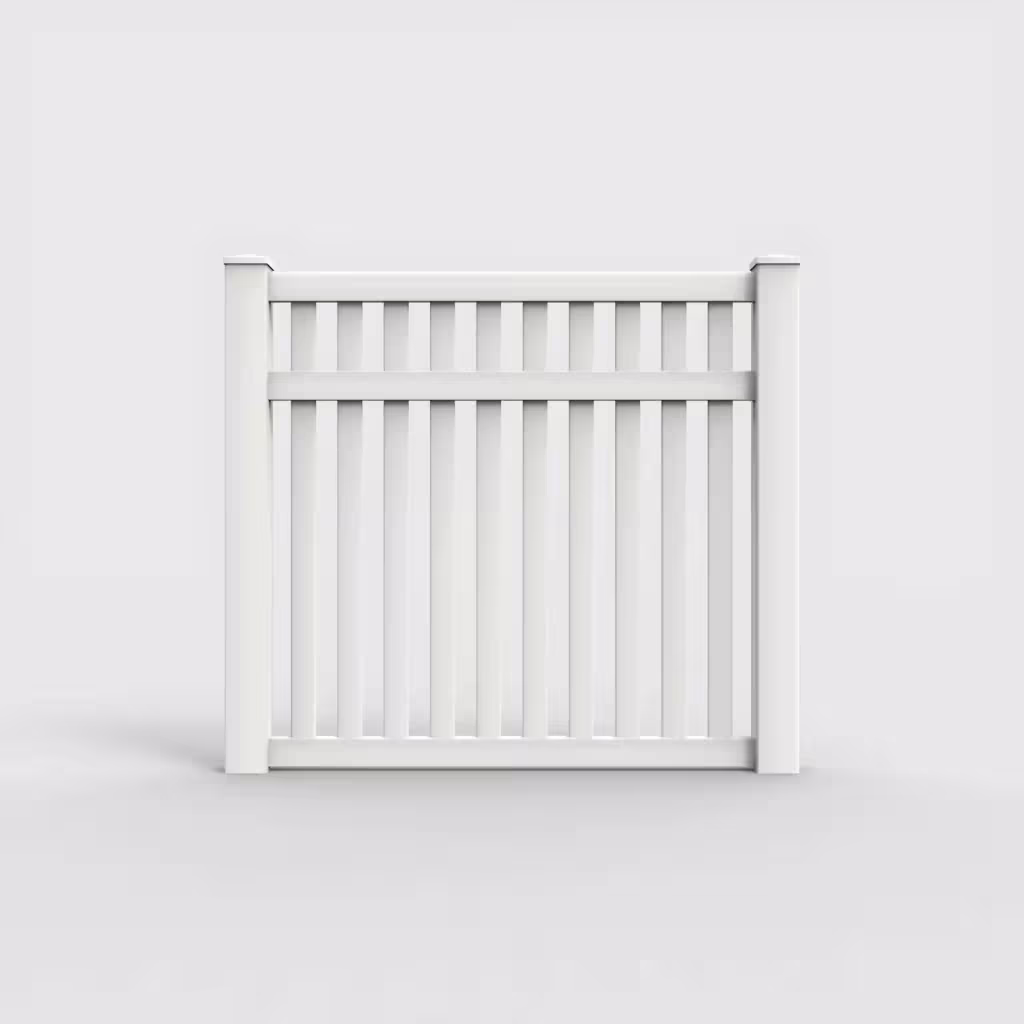 White vertical picket 5 ft fence, front view