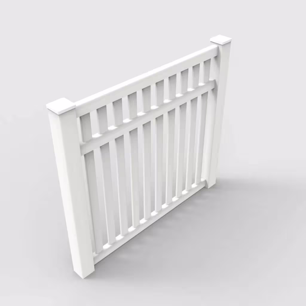 White vertical picket 5 ft fence, isometric view
