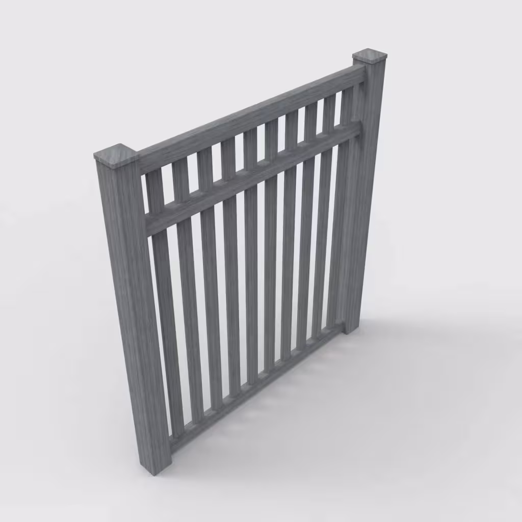 Arctic blend vertical picket 6 ft fence, isometric view