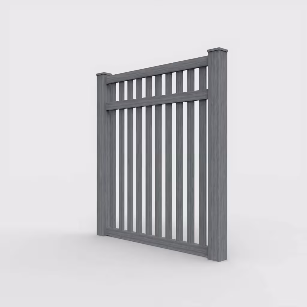 Arctic blend vertical picket 6 ft fence, left-side view