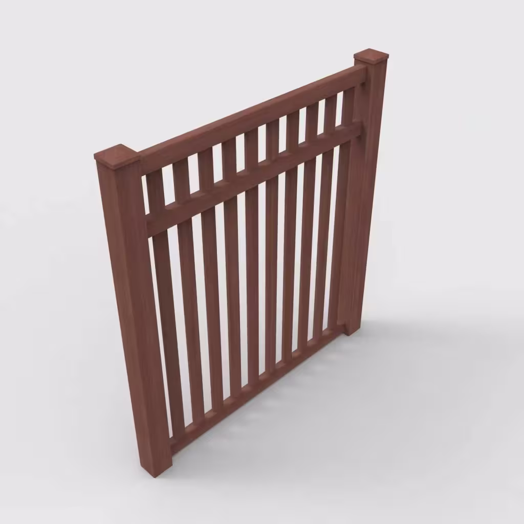 Brazilian blend vertical picket 6 ft fence, isometric view