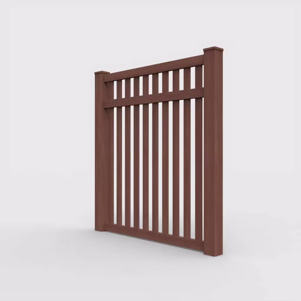 Brazilian blend vertical picket 6 ft fence, left-side view