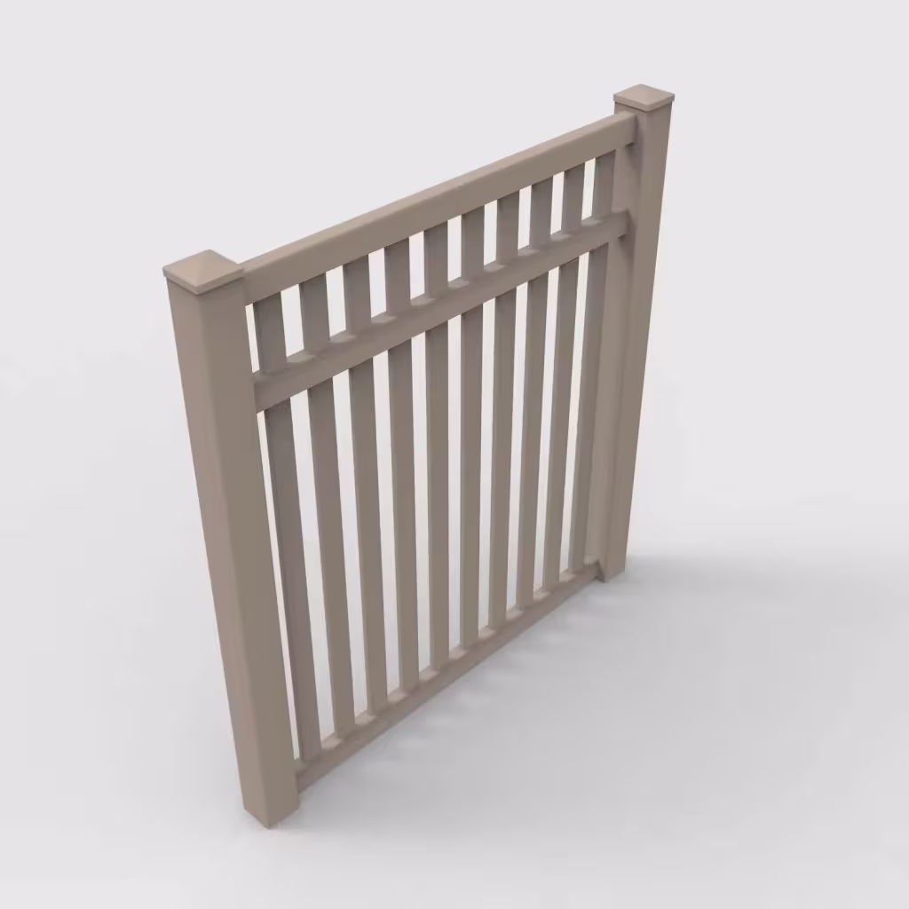 Clay vertical picket 6 ft fence, isometric view
