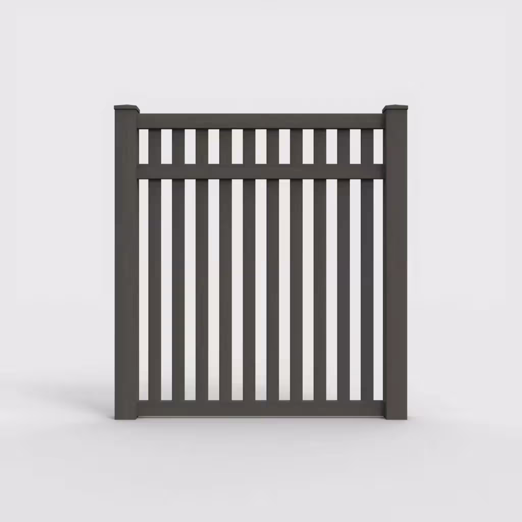 D. walnut vertical picket 6 ft fence, front view