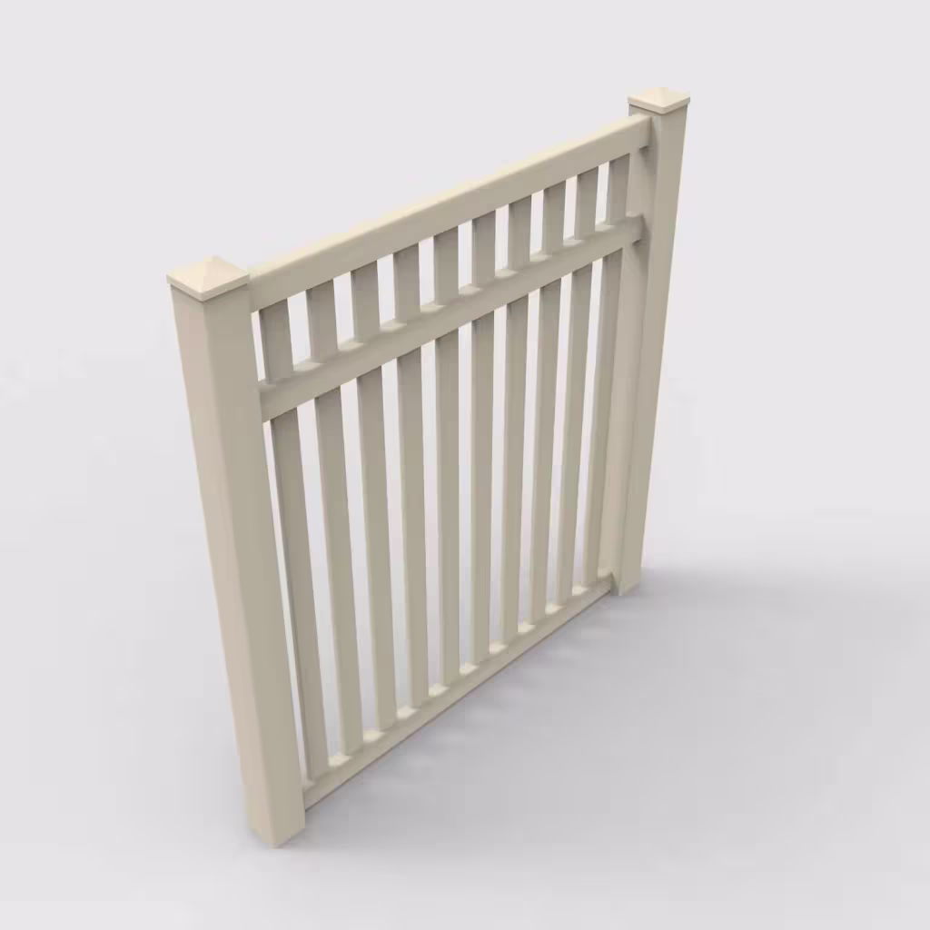 Tan vertical picket 6 ft fence, isometric view