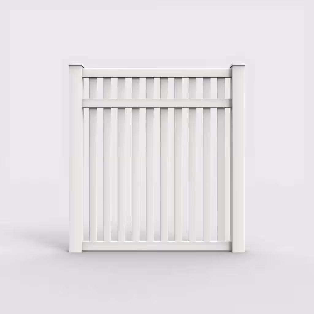 White vertical picket 6 ft fence, front view