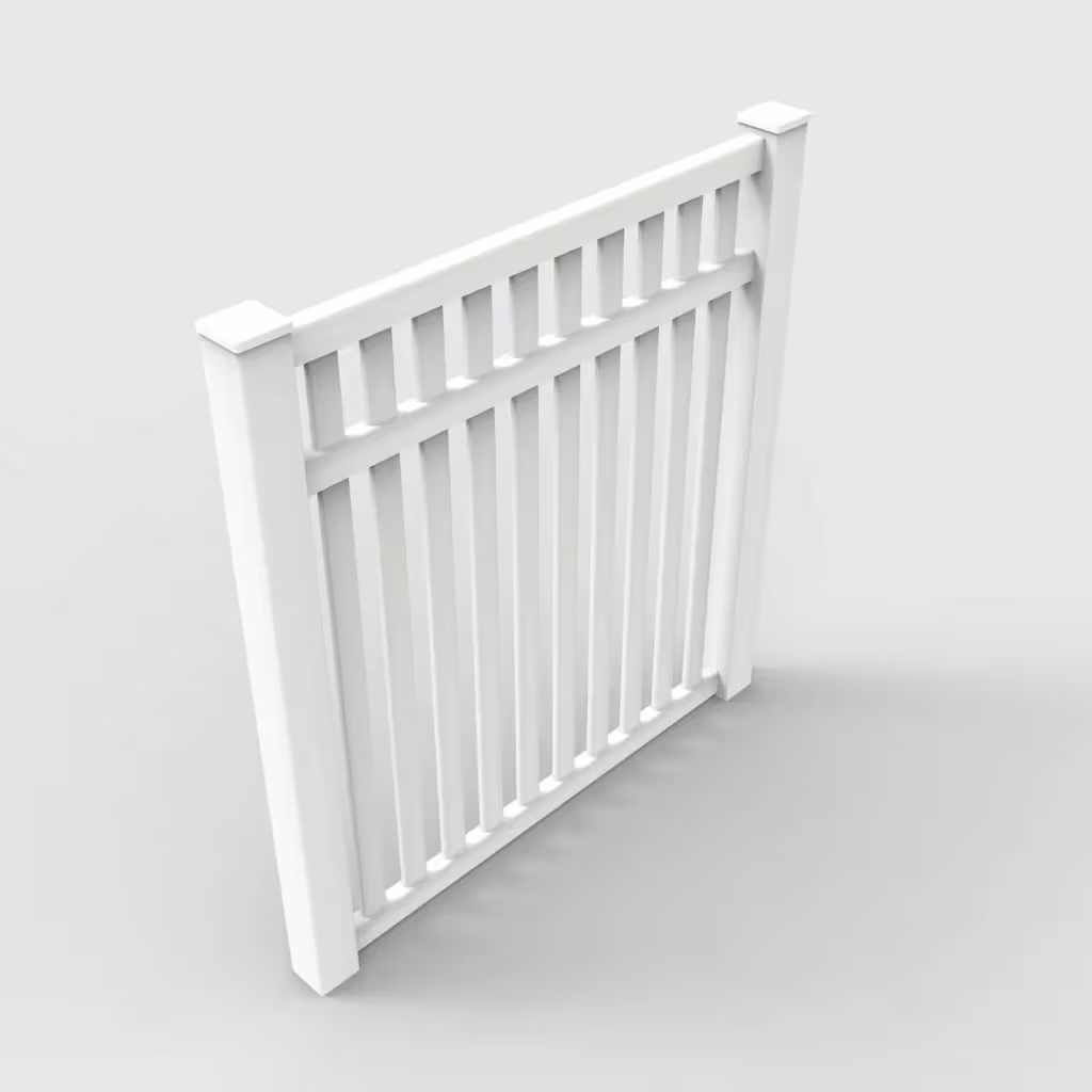 White vertical picket 6 ft fence, isometric view
