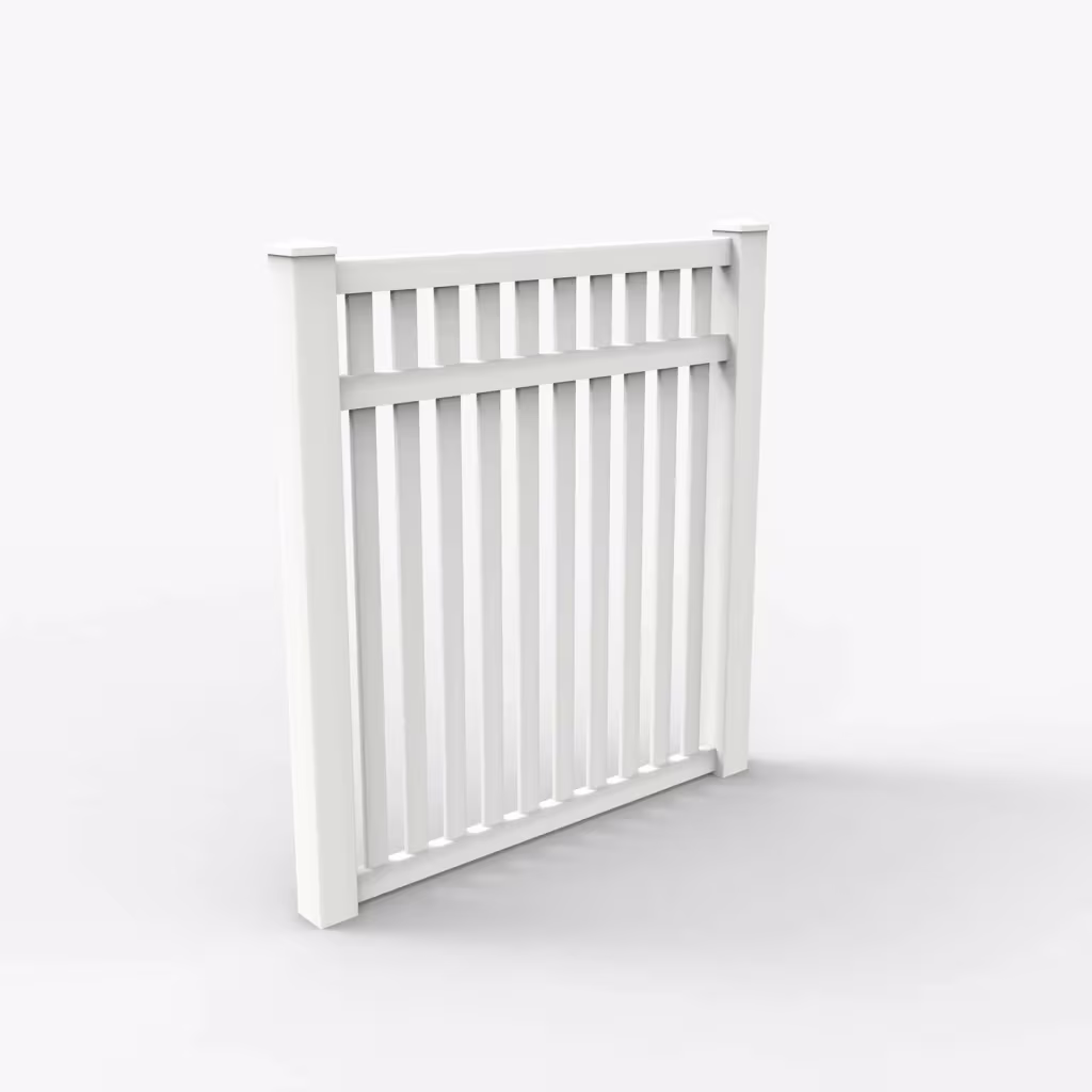 White vertical picket 6 ft fence, main view