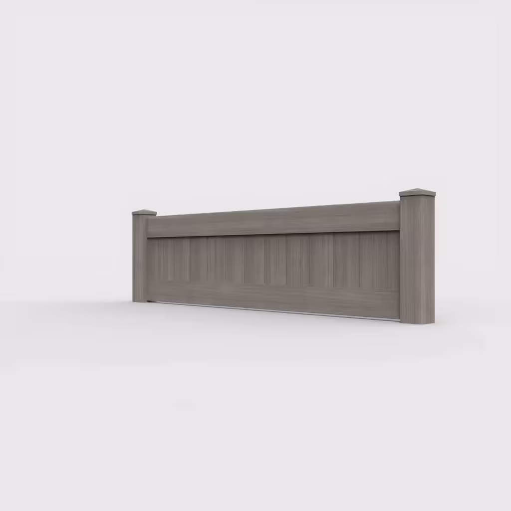 Weathered blend vertical privacy 2 ft wall topper, left-side view