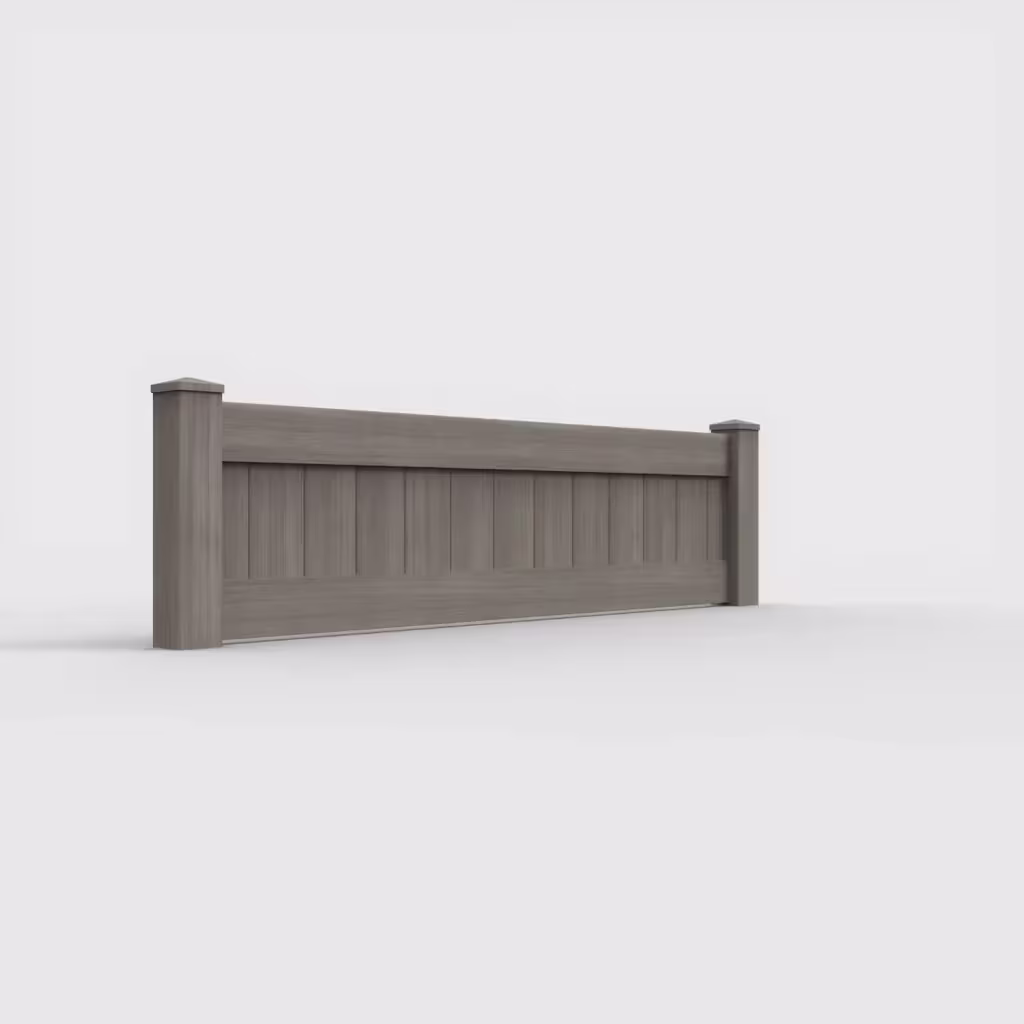Weathered blend vertical privacy 2 ft wall topper, right-side view