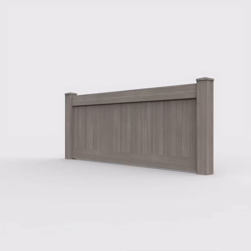 Weathered blend vertical privacy 3 ft wall topper, left-side view