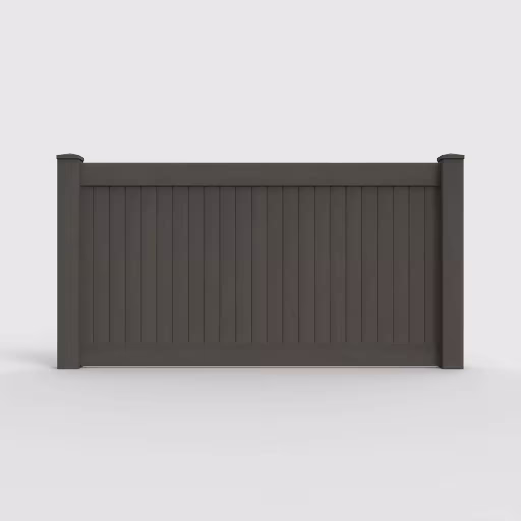 D. walnut vertical privacy 4 ft fence, front view