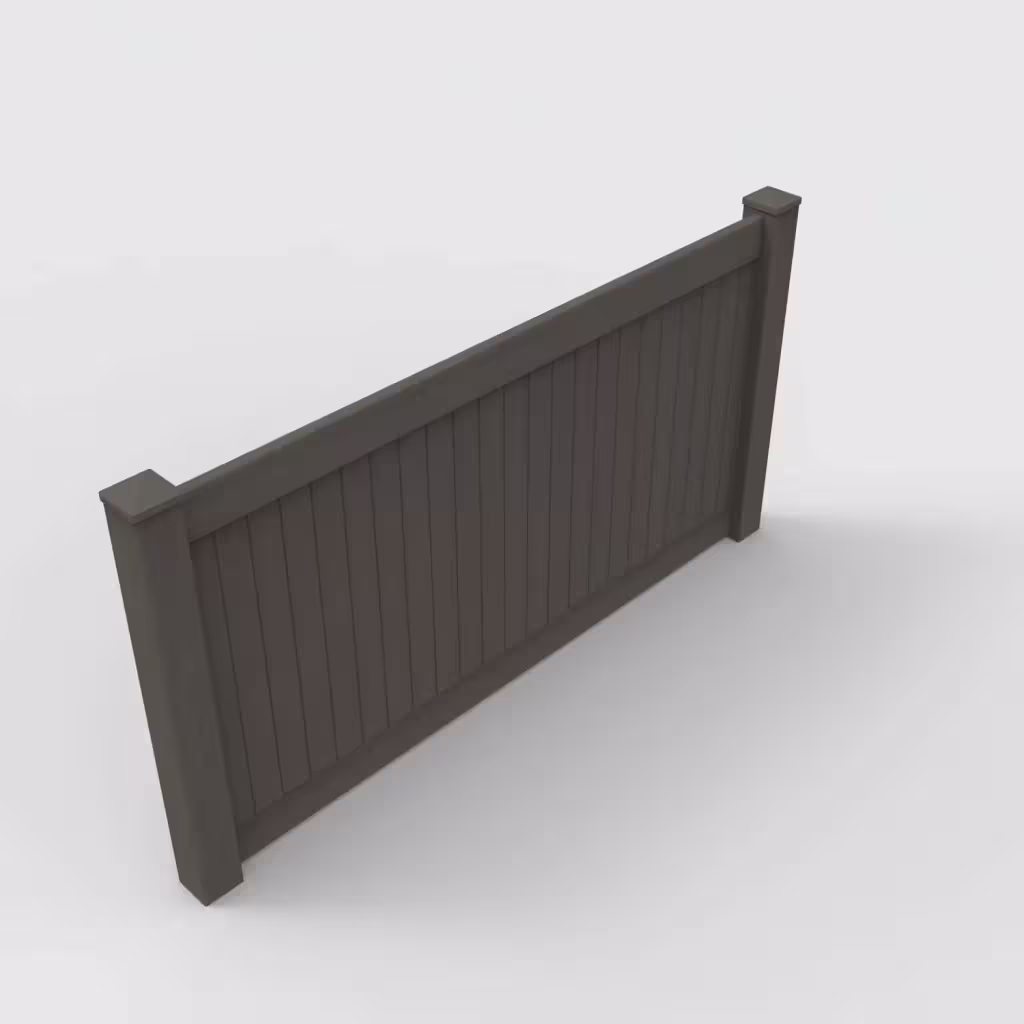 D. walnut vertical privacy 4 ft fence, isometric view