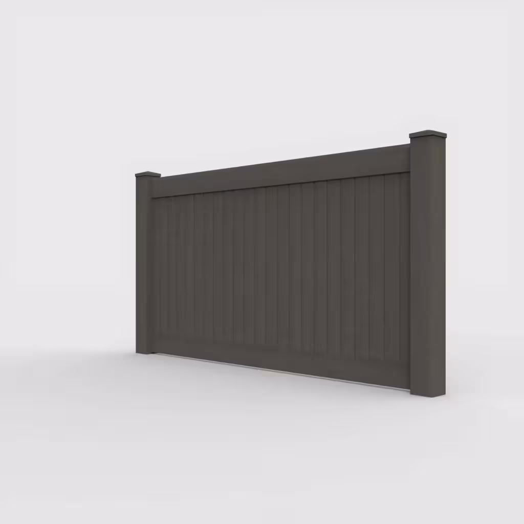 D. walnut vertical privacy 4 ft fence, left-side view