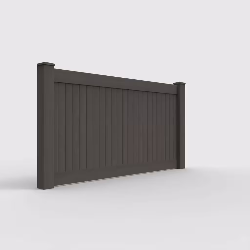 D. walnut vertical privacy 4 ft fence, right-side view
