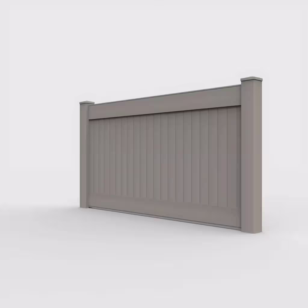 Gray vertical privacy 4 ft fence, left-side view