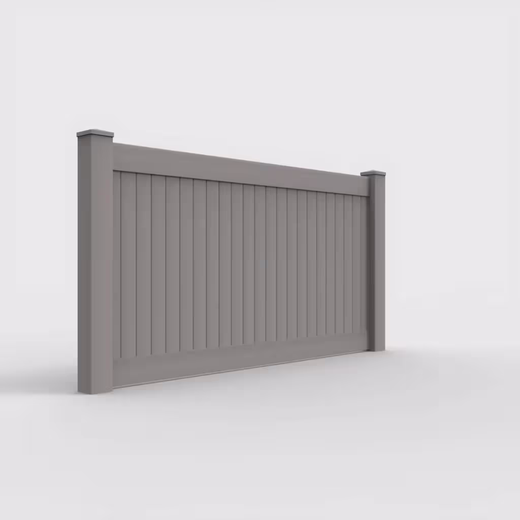 Slate gray vertical privacy 4 ft fence, right-side view