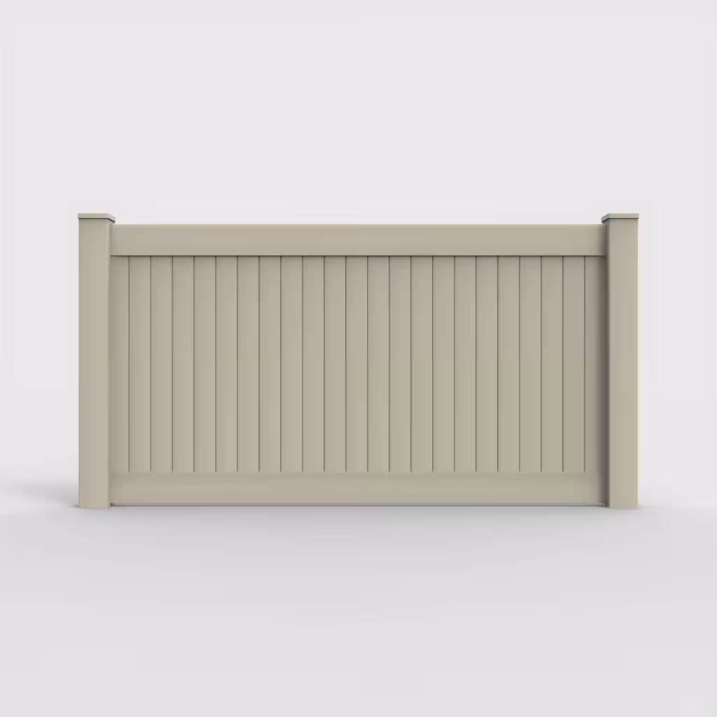 Tan vertical privacy 4 ft fence, front view