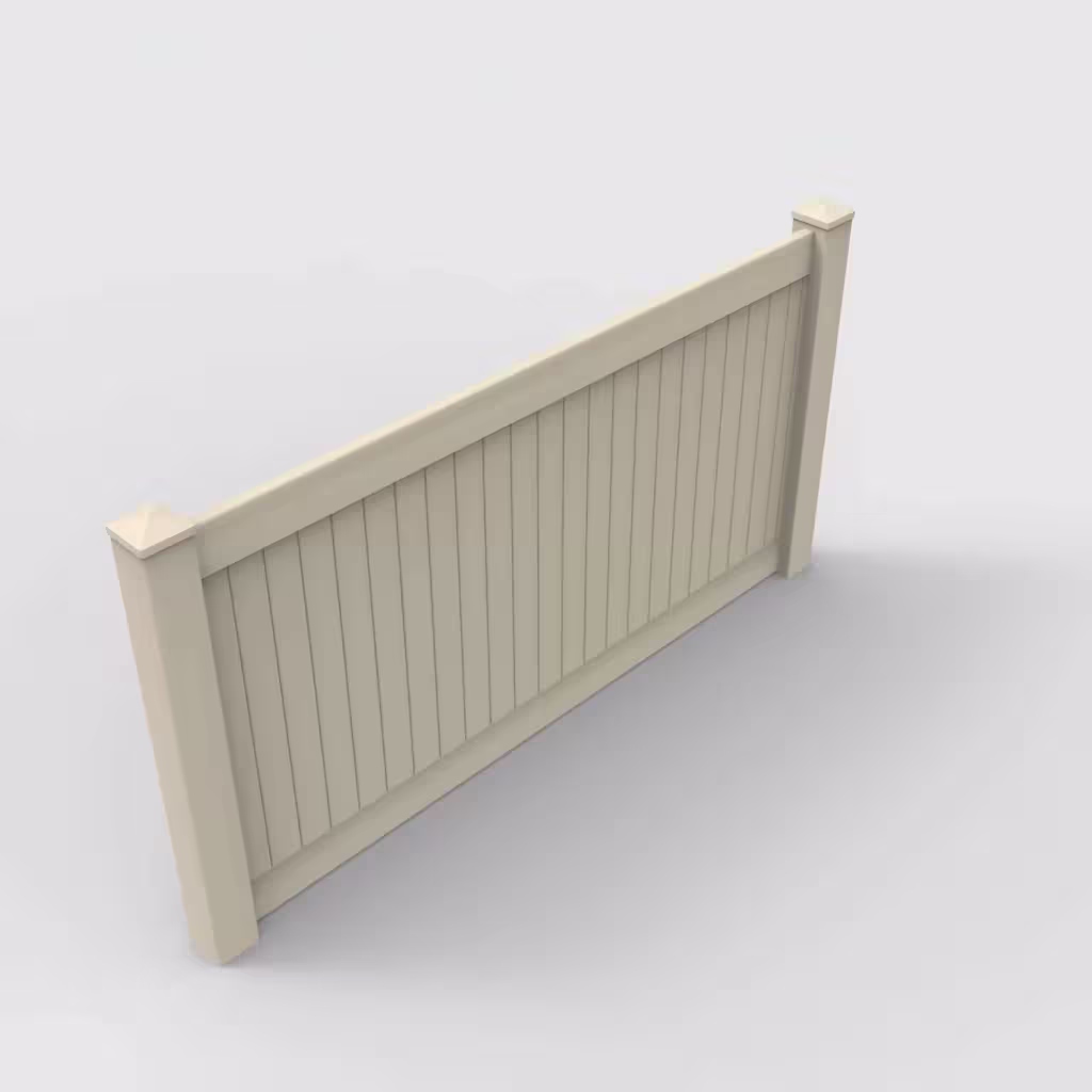 Tan vertical privacy 4 ft fence, isometric view
