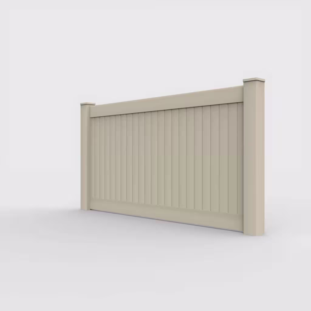 Tan vertical privacy 4 ft fence, left-side view