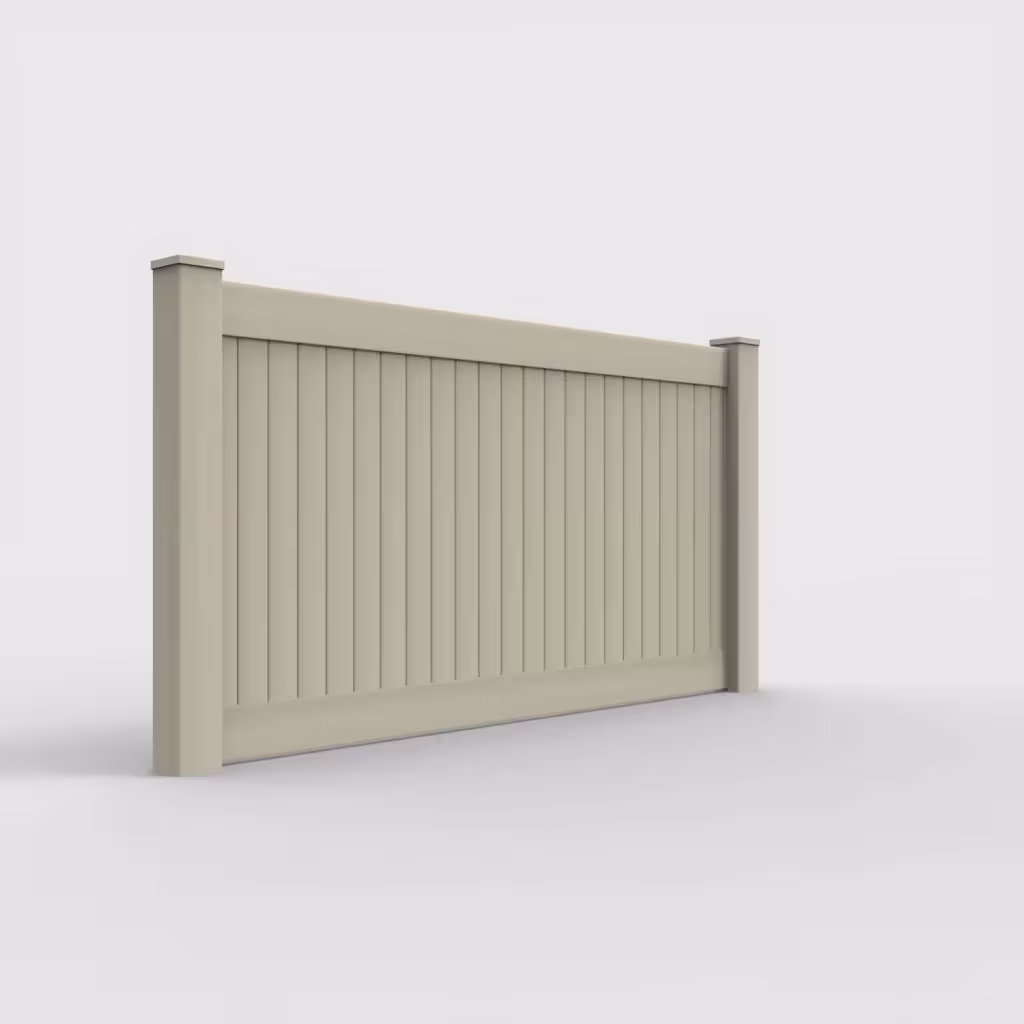 Tan vertical privacy 4 ft fence, right-side view