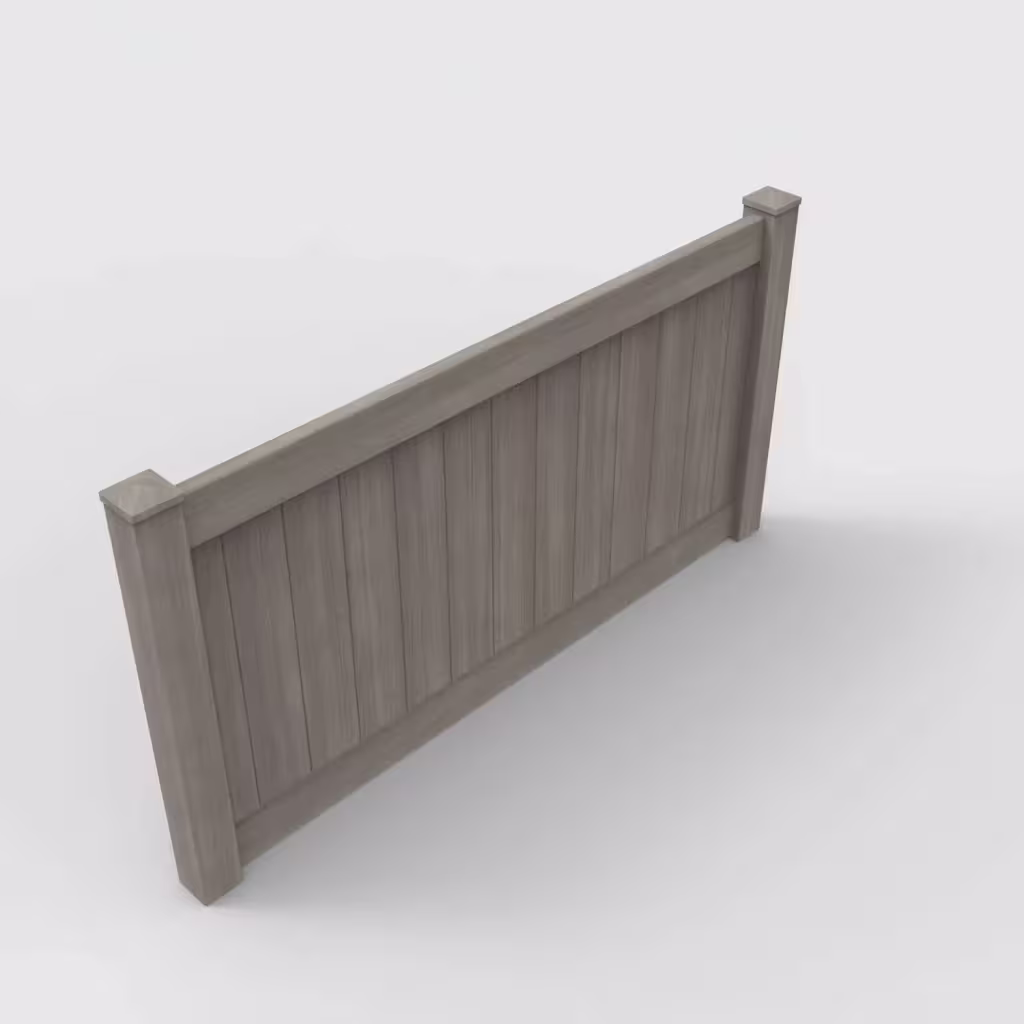 Weathered blend vertical privacy 4 ft fence, isometric view