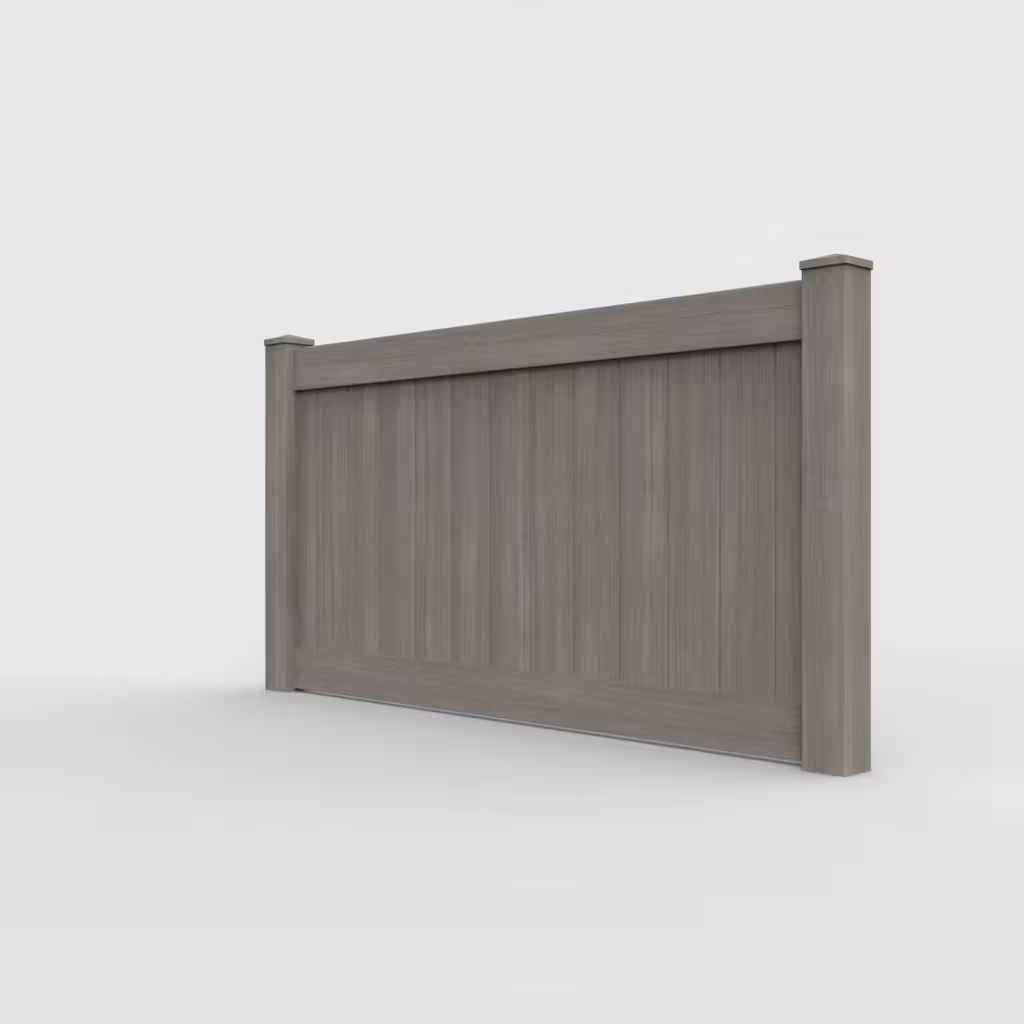 Weathered blend vertical privacy 4 ft fence, left-side view