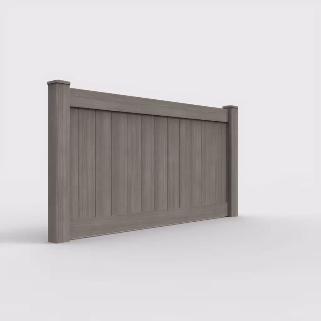 Weathered blend vertical privacy 4 ft fence, right-side view