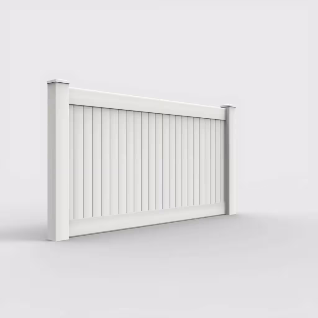 White vertical privacy 4 ft fence, right-side view
