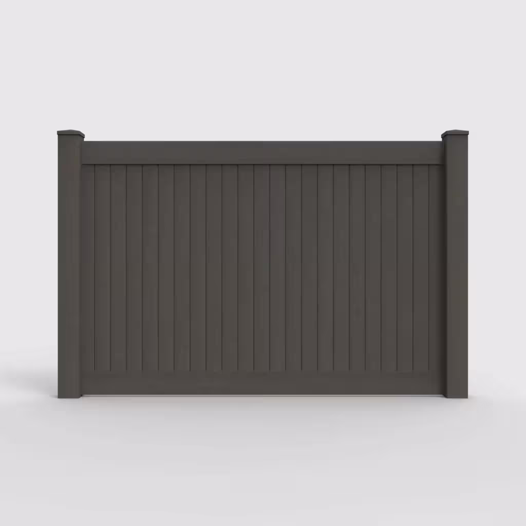 D. walnut vertical privacy 5 ft fence, front view