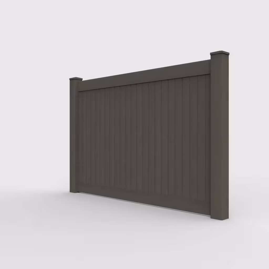 D. walnut vertical privacy 5 ft fence, left-side view