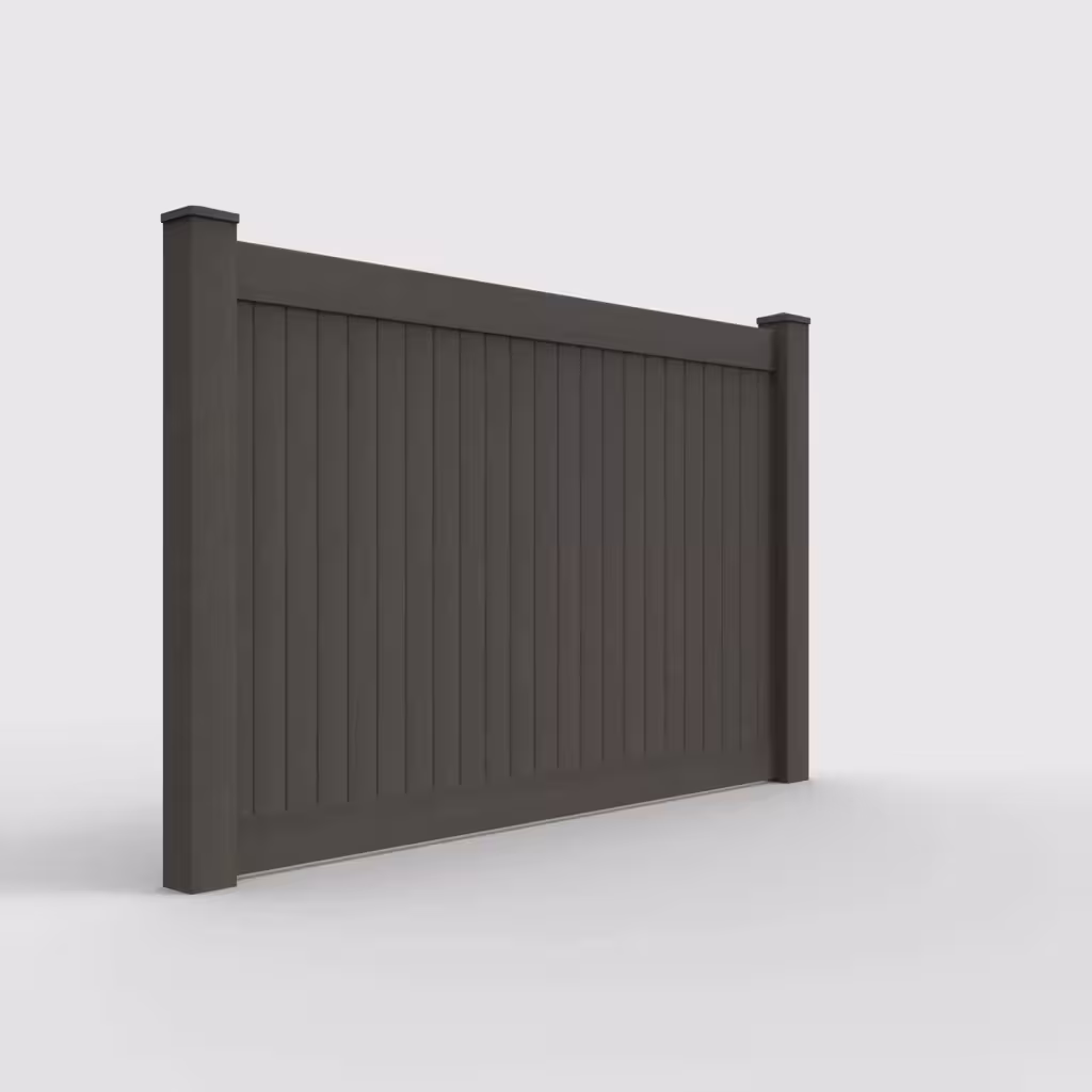 D. walnut vertical privacy 5 ft fence, right-side view