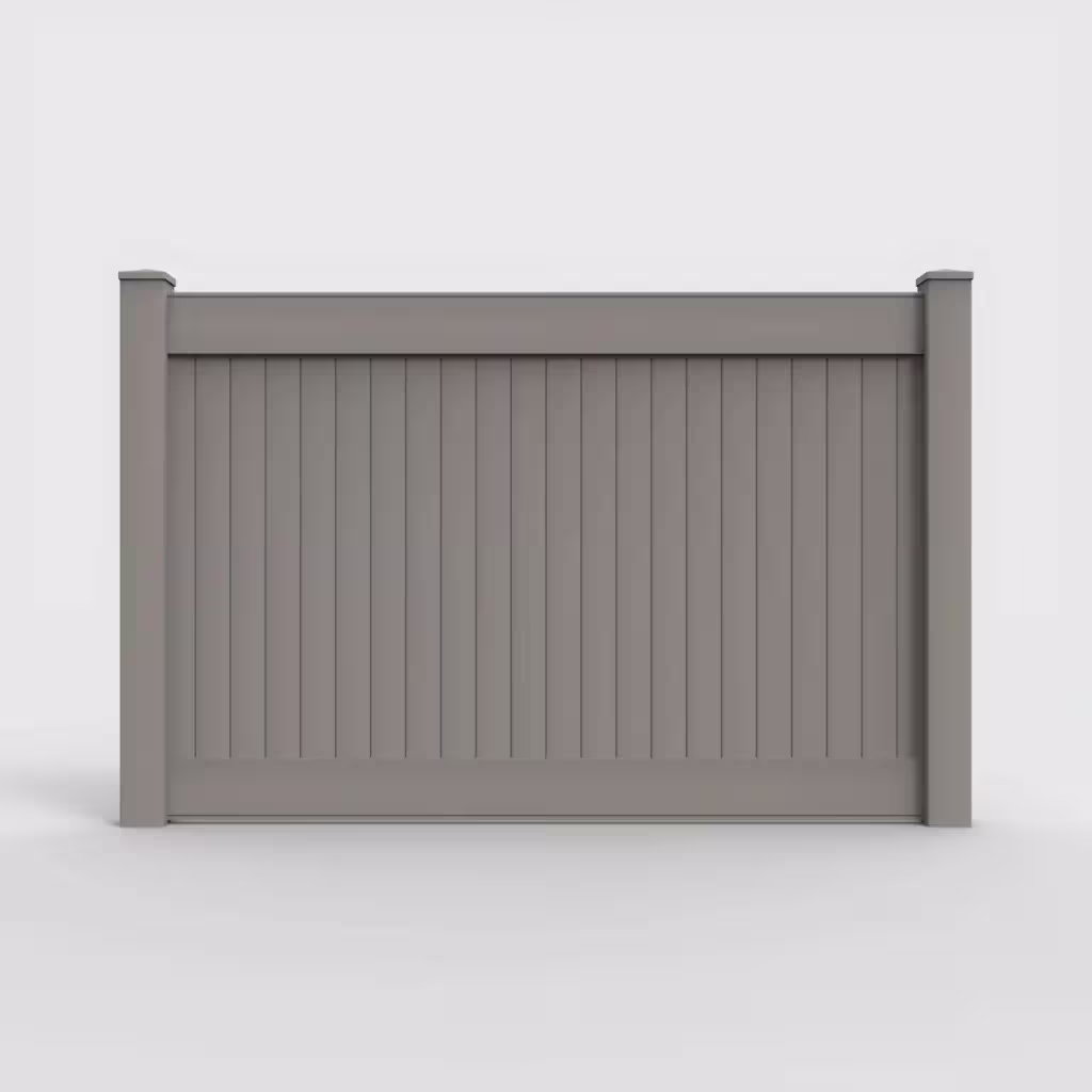 Gray vertical privacy 5 ft fence, front view