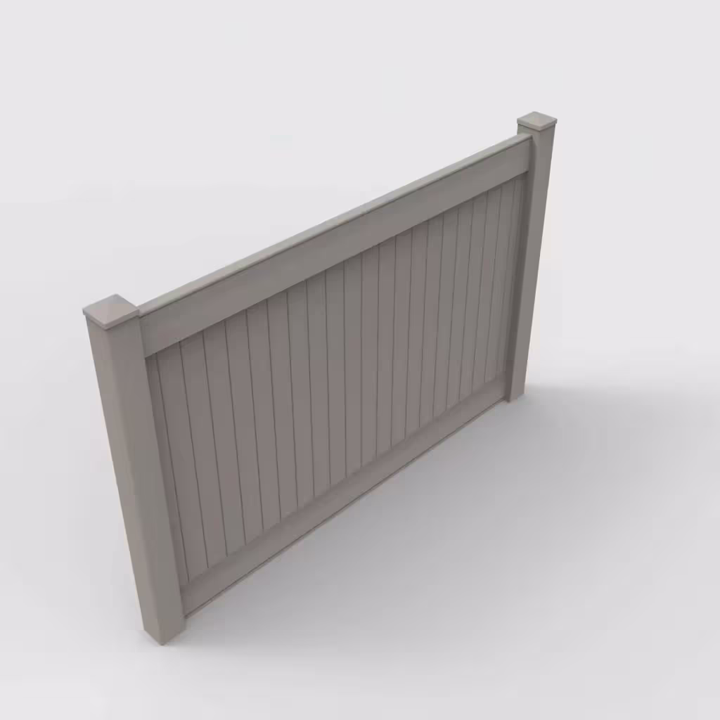 Gray vertical privacy 5 ft fence, isometric view