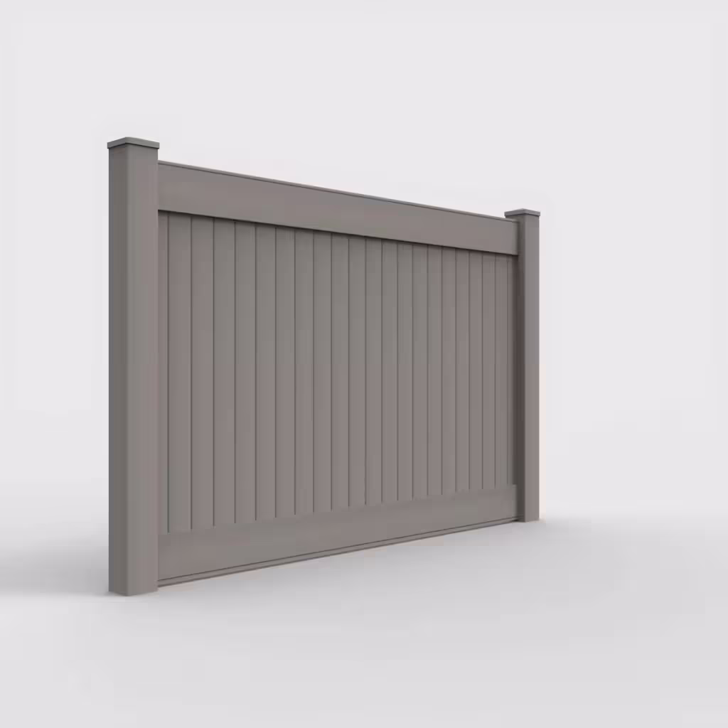 Gray vertical privacy 5 ft fence, right-side view
