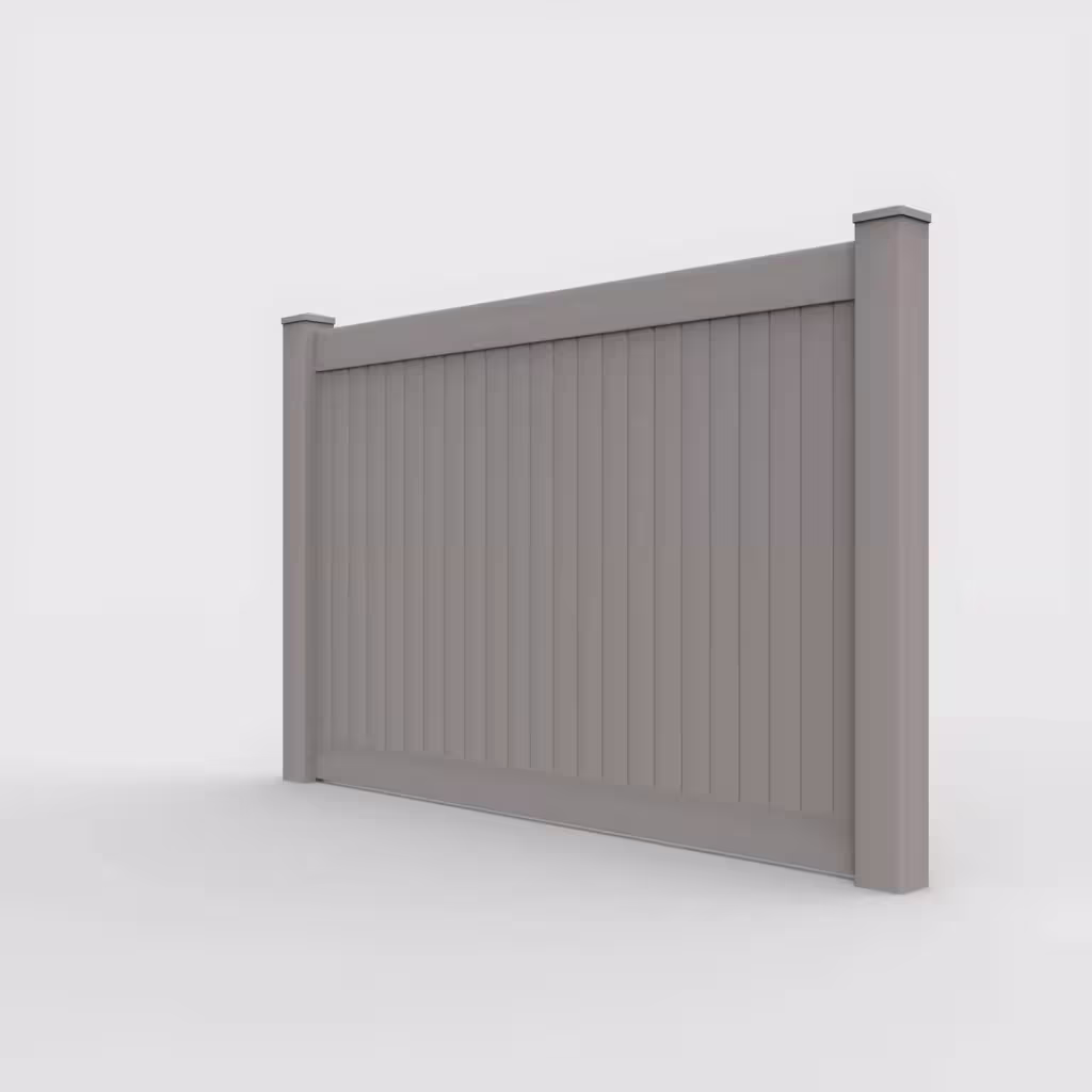 Slate gray vertical privacy 5 ft fence, left-side view