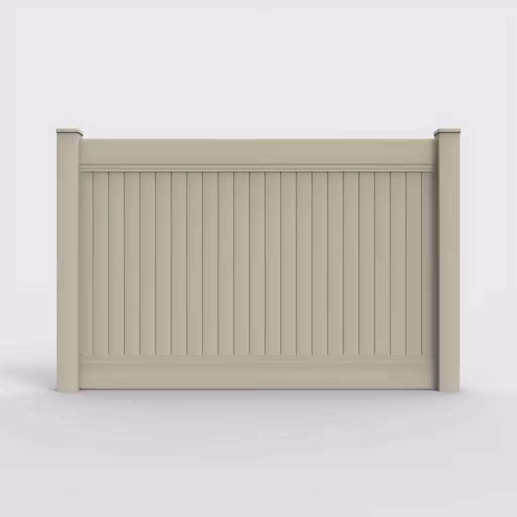 Tan vertical privacy 5 ft fence, front view