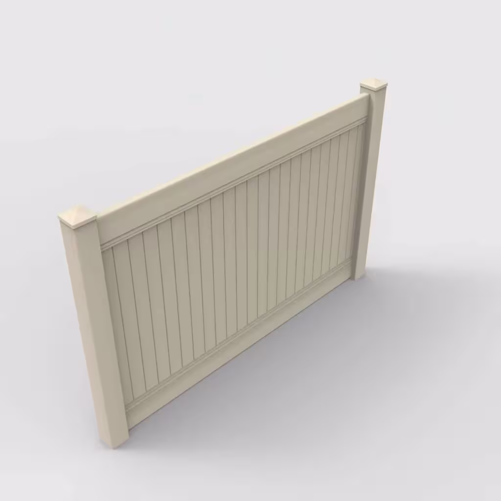 Tan vertical privacy 5 ft fence, isometric view