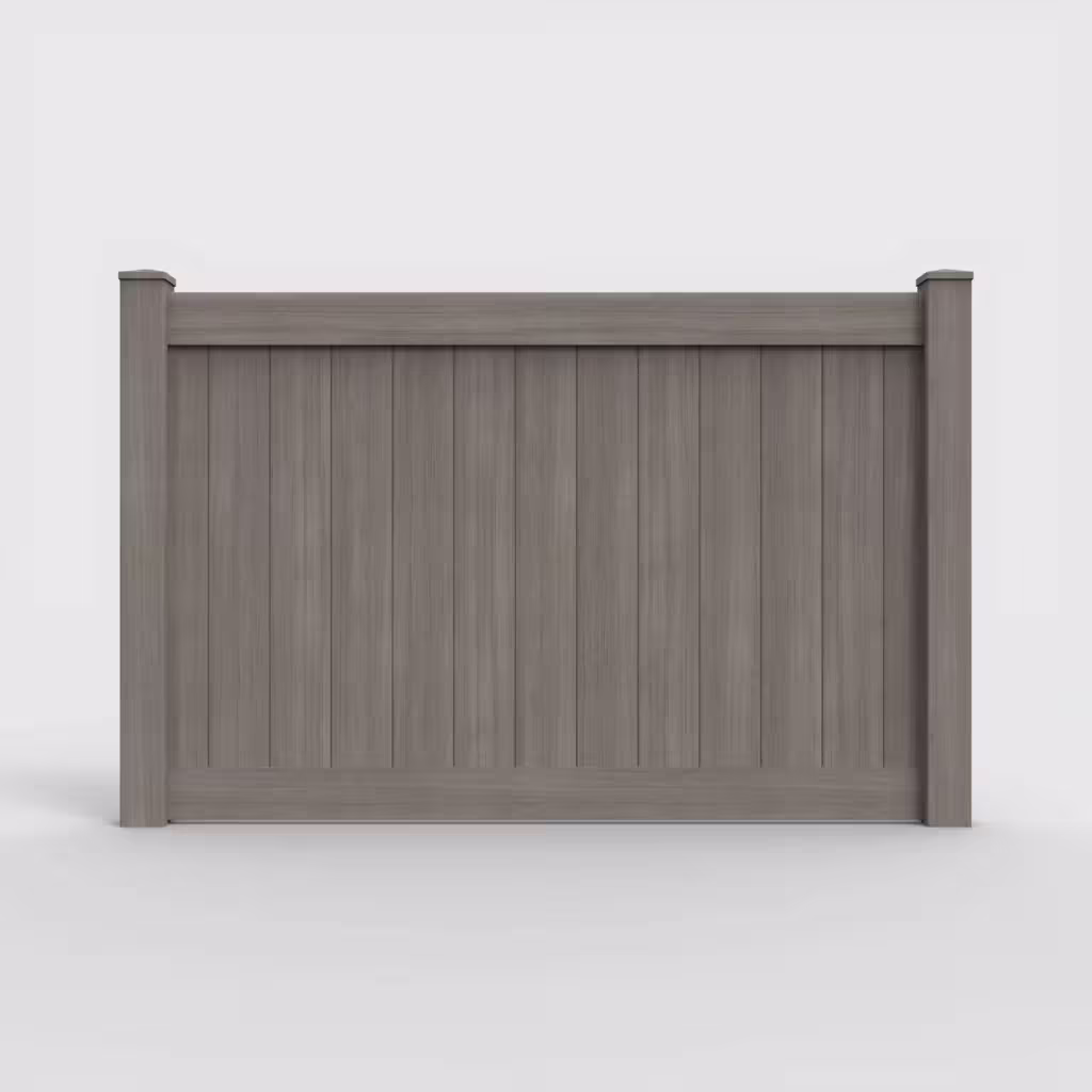 Weathered blend vertical privacy 5 ft fence, front view