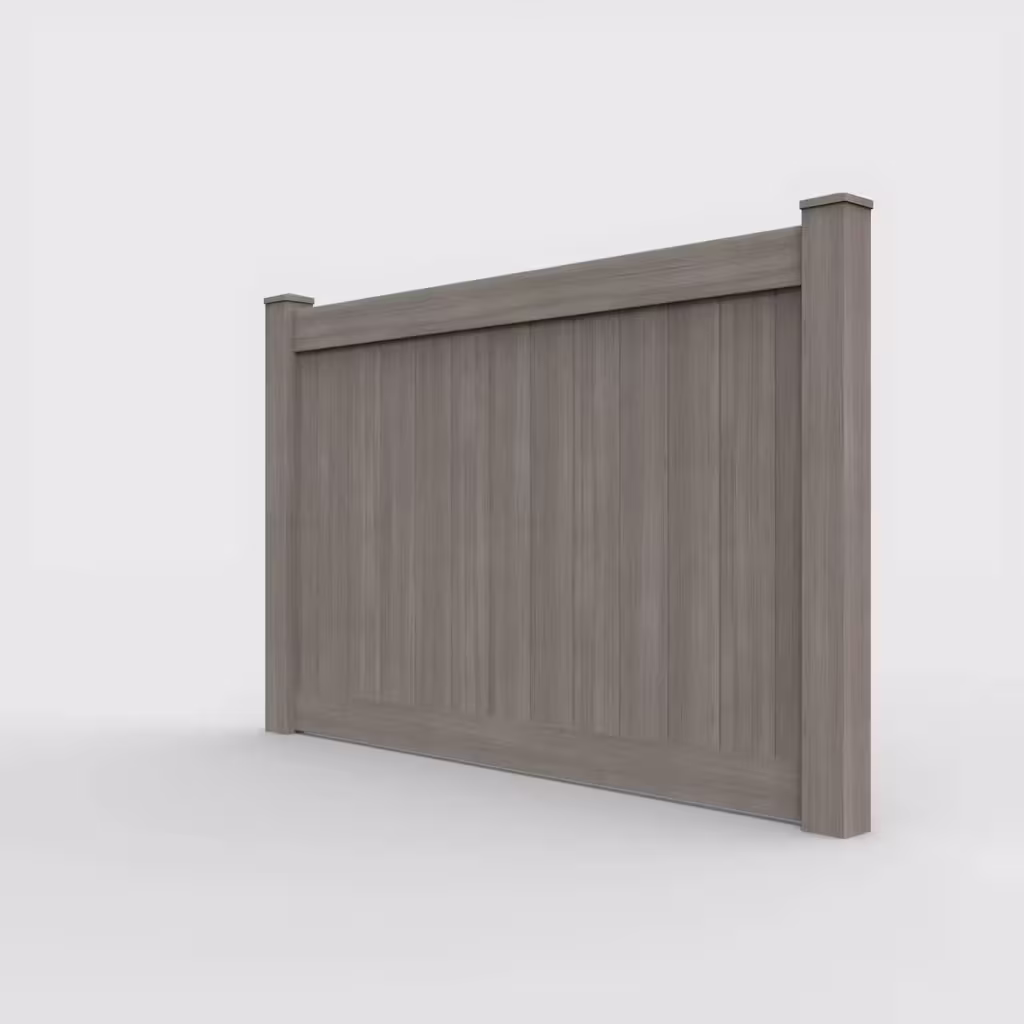 Weathered blend vertical privacy 5 ft fence, left-side view