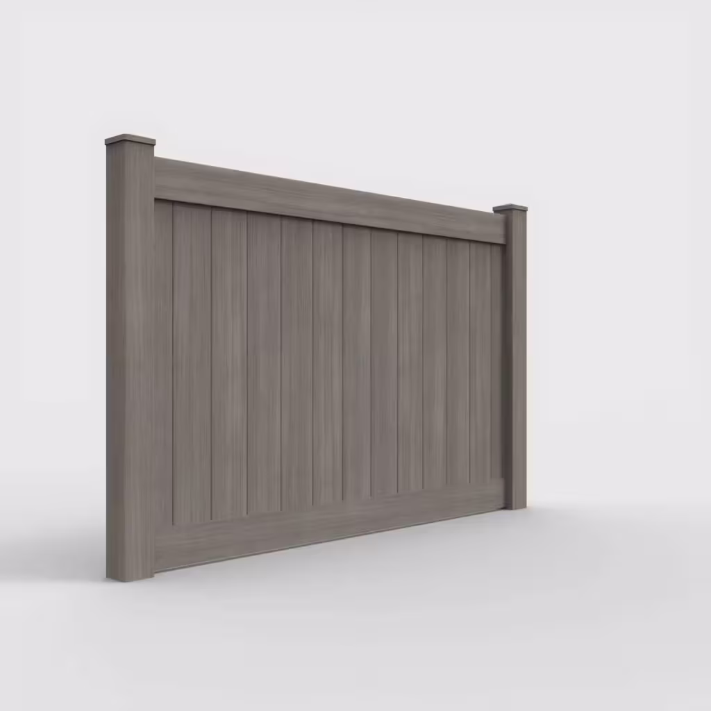 Weathered blend vertical privacy 5 ft fence, right-side view
