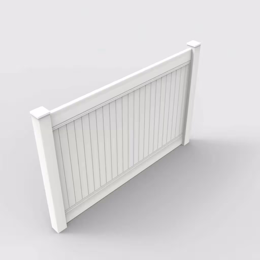 White vertical privacy 5 ft fence, isometric view