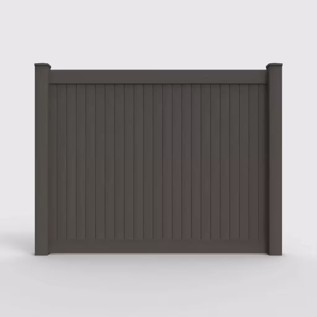 D. walnut vertical privacy 6 ft fence, front view