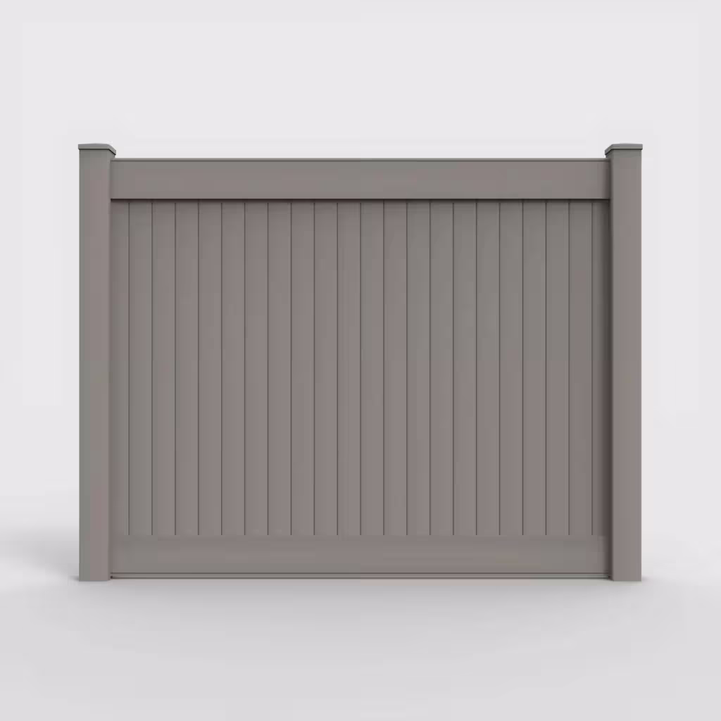 Gray vertical privacy 6 ft fence, front view