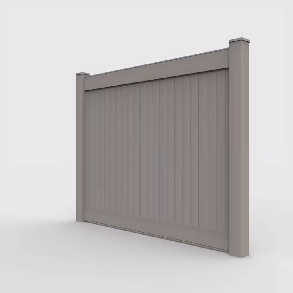 Gray vertical privacy 6 ft fence, left-side view