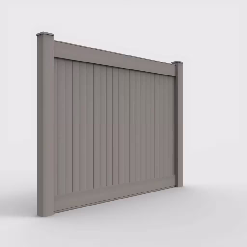 Gray vertical privacy 6 ft fence, right-side view