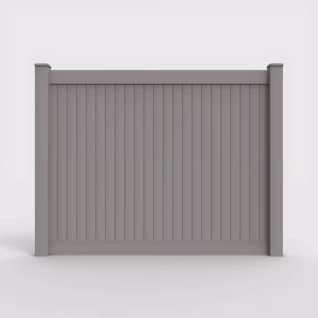 Slate gray vertical privacy 6 ft fence, front view