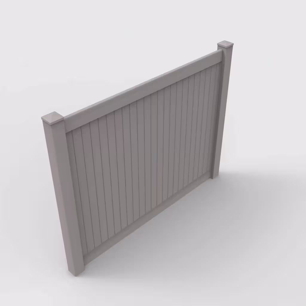 Slate gray vertical privacy 6 ft fence, isometric view