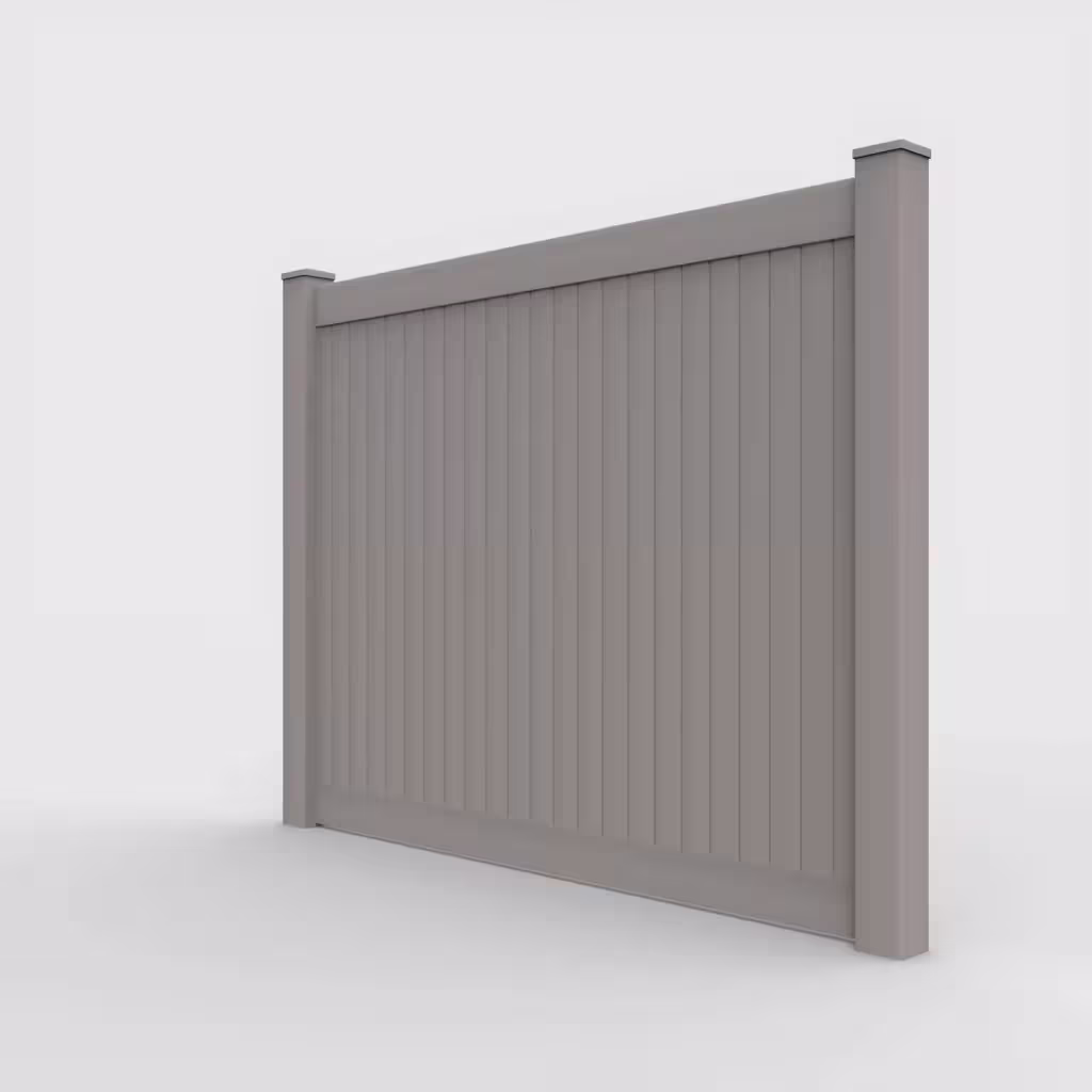 Slate gray vertical privacy 6 ft fence, left-side view