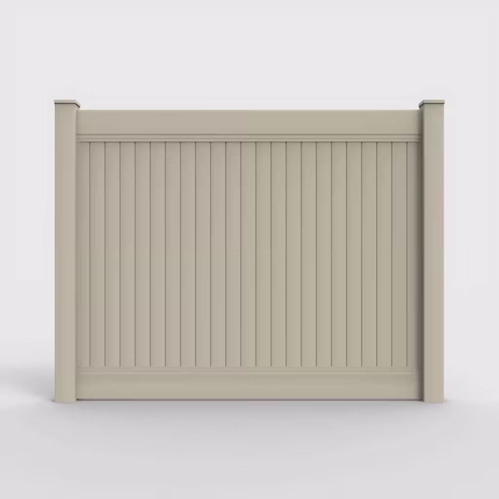 Tan vertical privacy 6 ft fence, front view